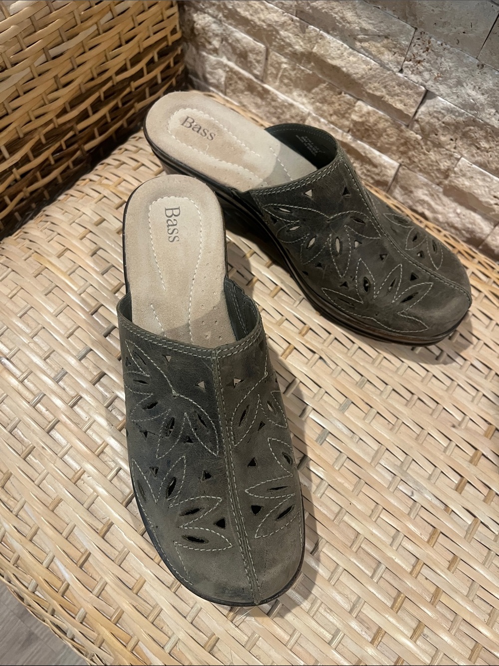 Bass Olive Green Suede Cutout Slip-On Clogs